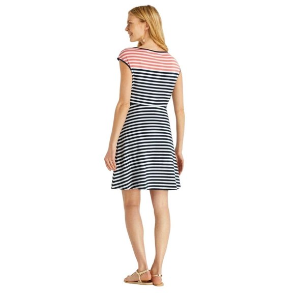 Draper James Striped Ponte Knit A Line Nassau Navy and Pink Mini Fit and Flare X - Picture 14 of 14